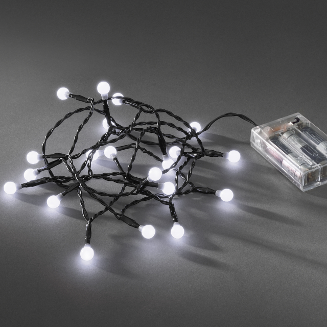 Vianoèné osvetlenie na batérie, 20 LED-gulièky s priemerom 10mm, 1.52m, studené biele