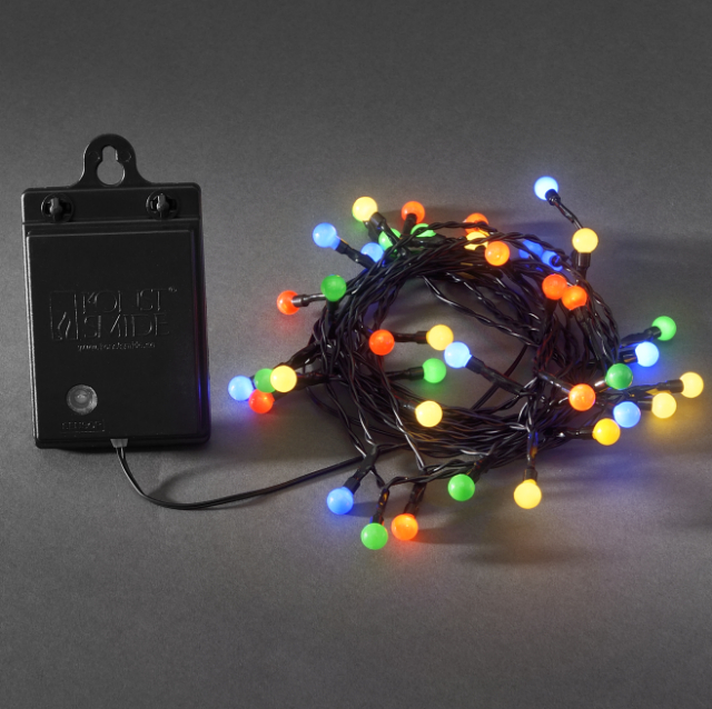 Vianoèné osvetlenie vonkajšie, 40 LED gulièky 10mm, na baterie, èasovaè, senzor na tmu, 3.90m, farebné