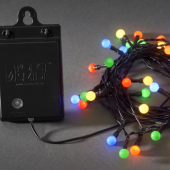 Vianočné osvetlenie vonkajšie, 40 LED guličky 10mm, na baterie, časovač, senzor na tmu, 3.90m, farebné